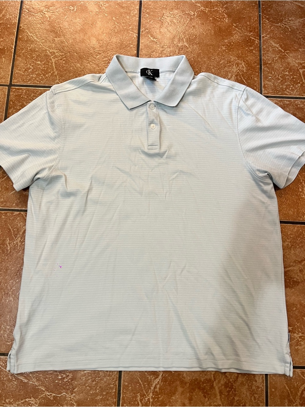 Calvin Klein Men's XL Liquid Touch Short Sleeve Polo Golf Blue Pinstripe Shirt